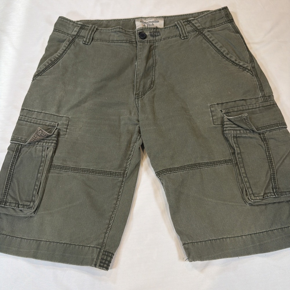 Abercrombie Fitch Cargo Short Sz 36 Olive Green Paratrooper Utility Vintage Y2K